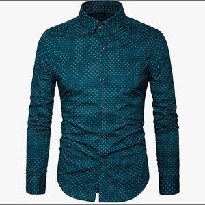Men’s Button up Shirt size XXL, long sleeve patterned teal & yellow dress shirt